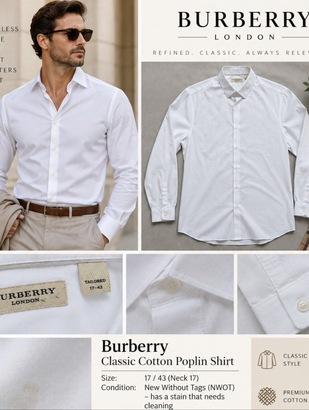 Burberry Classic Cotton Poplin Shirt Size 17/43